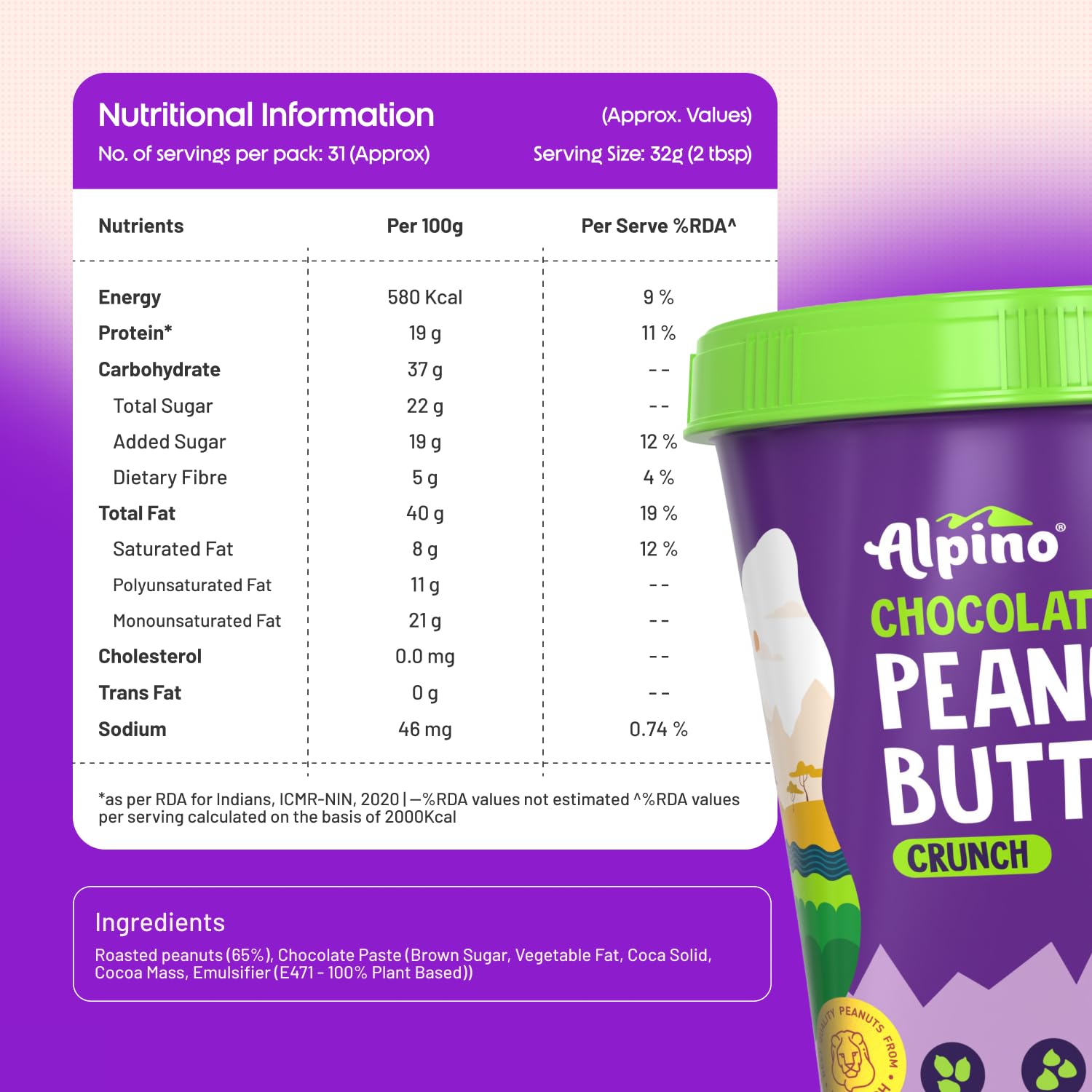Alpino Peanut Butter crunch & smooth - 1 kg each combo 1