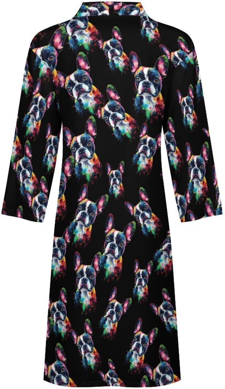 Colorful Boston Terrier Mens Robe Long Bathrobe for Women Bath Robes Lightweight Soft Printed Sleepwear