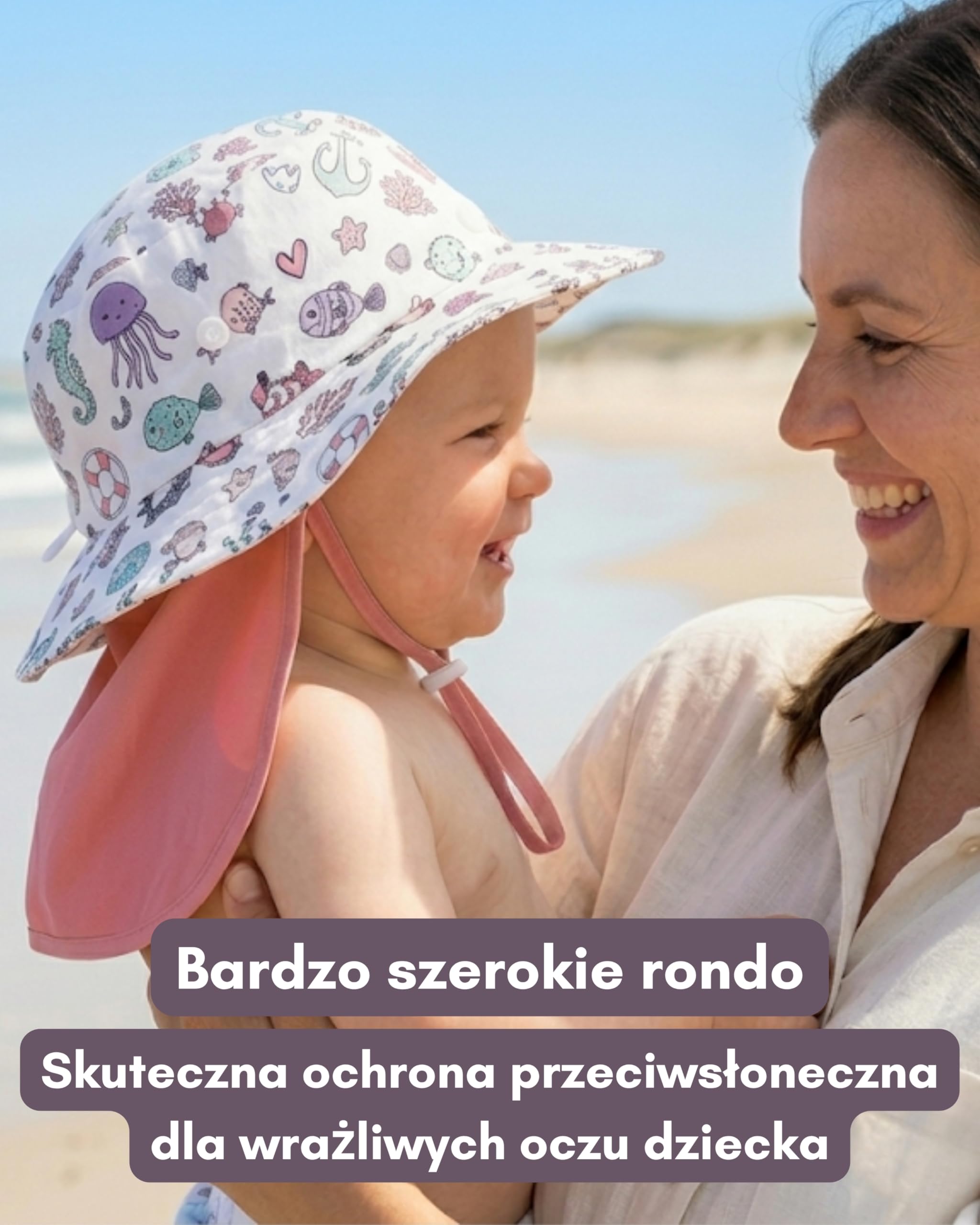 HECKBO Kapelusz przeciwsłoneczny dla malucha z ochroną UPF 50+ - Wysokiej jakości bawełna, dinozaur syrenka - 6-24 miesięcy