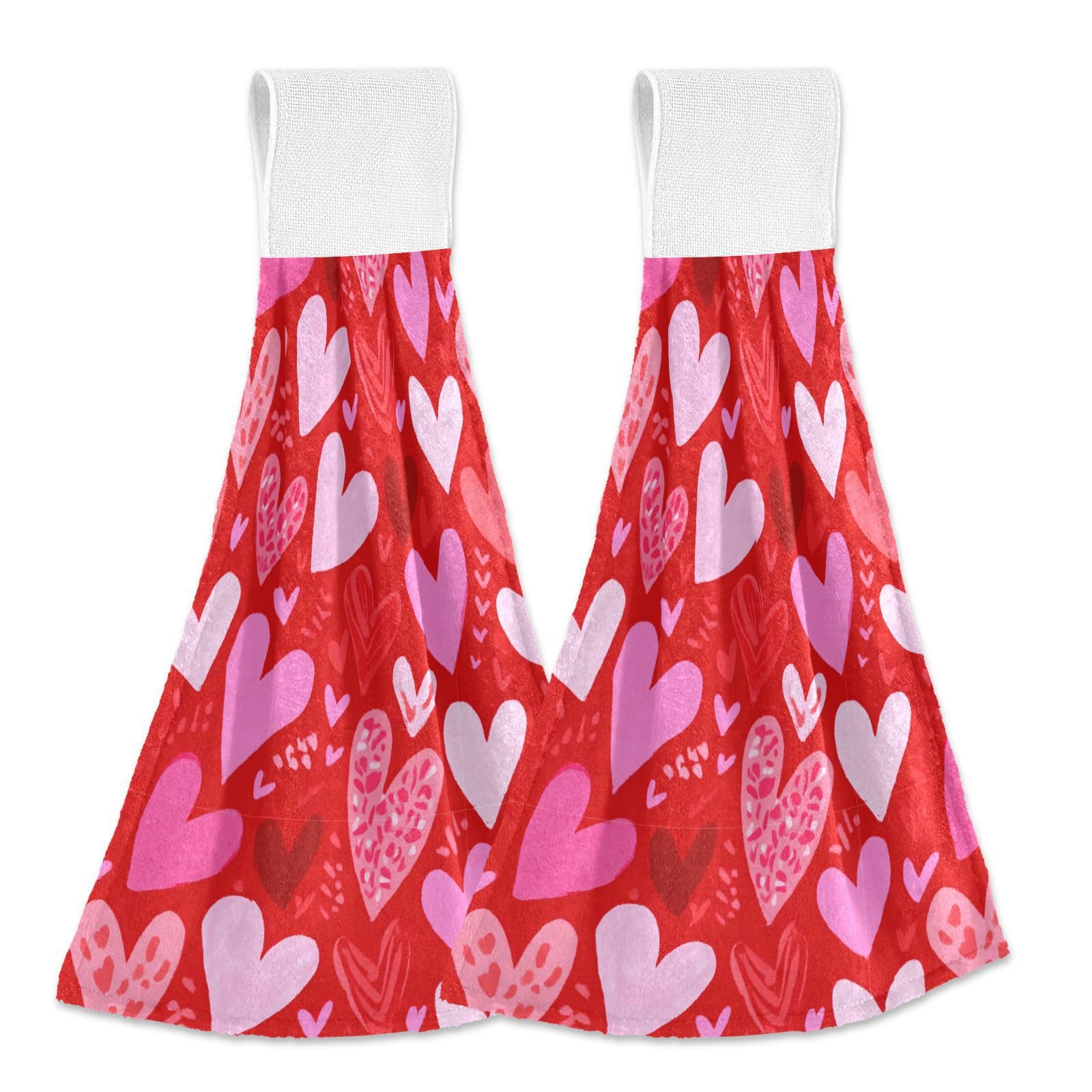 Boccsty Red Heart Fingertip Bath Towels 2 Pieces Valentine's Day Hanging Hand Bath Towel Tea Bar Towels for Bathroom Farmhous Housewarming Tabletop