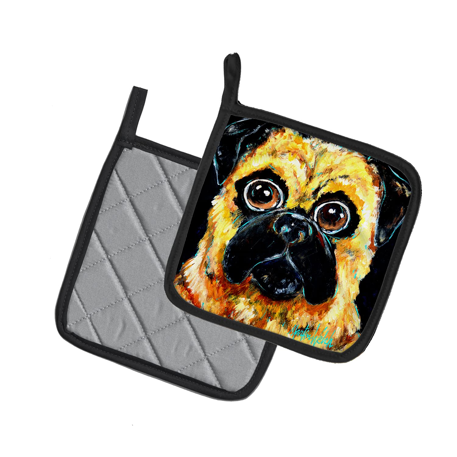 Caroline's Treasures MW1346PTHD Pug It Out Pair of Pot Holders Topflappen, Textil, Mehrfarbig, 7.5HX7.5W