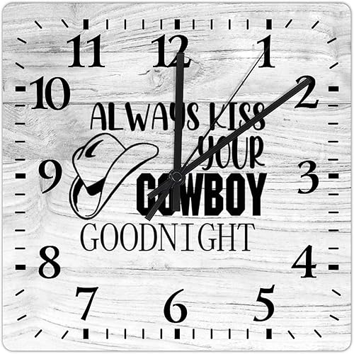 Mighun Reloj de PVC con texto en inglés "Always Kiss Your Cowboy Goodnight", reloj de pared silencioso sin tictac, funciona con pilas, reloj