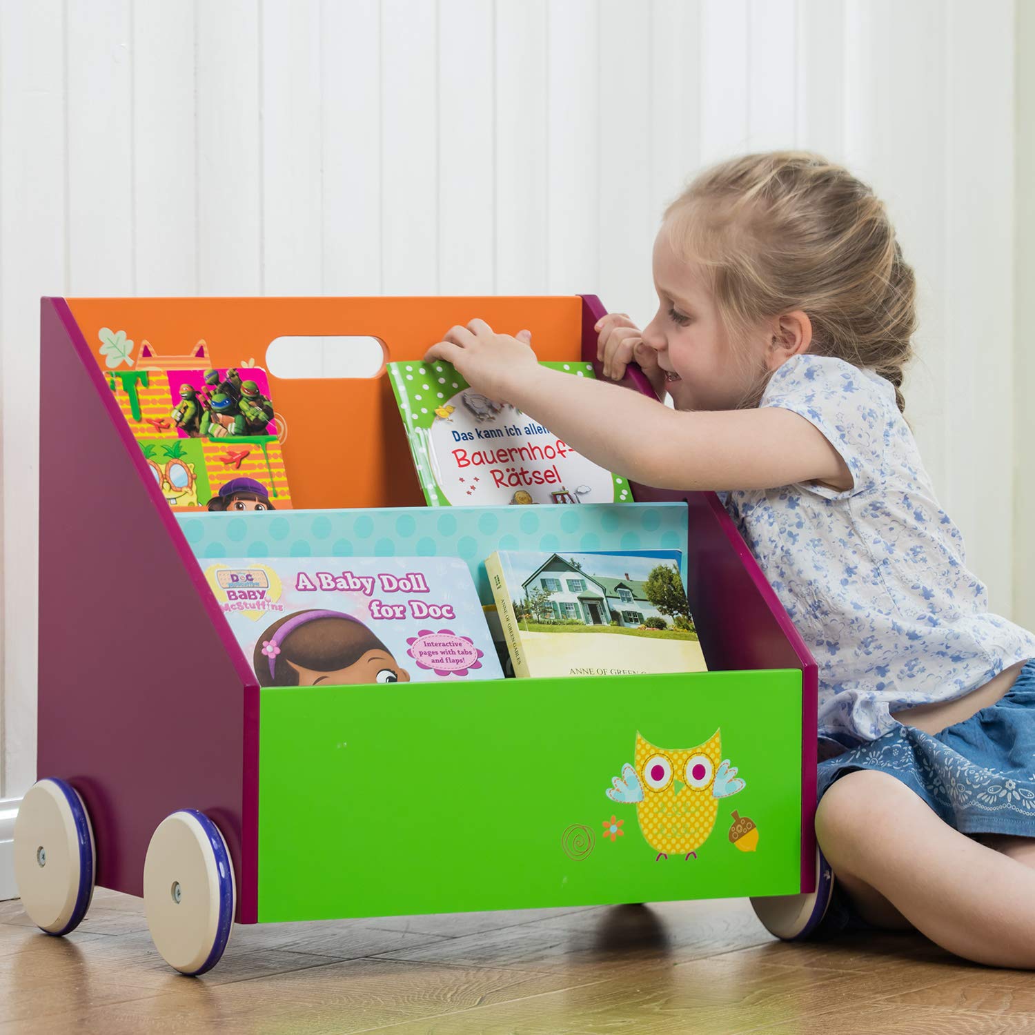 labebe Children's Bookcases, Small Wooden Bookshelf with Wheels, 2in1