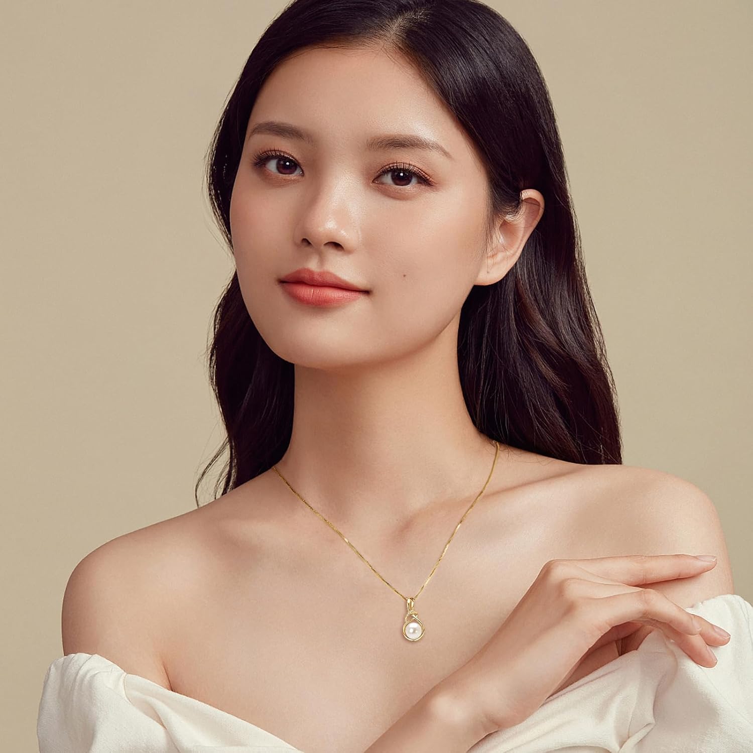 DENGGGUANG Freshwater Pearl Pendant Necklaces for Women, Sterling Silver Infinity Single Pearl Necklace with Shiny Moissanite Wedding Jewelry Gift for Bride Bridesmaid - Image 6