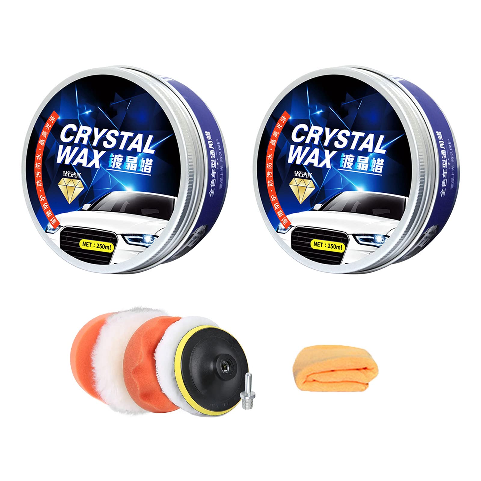 2 Pezzi di Cera per Auto Solida, tamponi per lucidatura per Trapano da 4 Pollici, Cera per Rivestimento di Vernice per Auto da 250 ml, Forniture per ceretta per Bellezza (Cristallo)