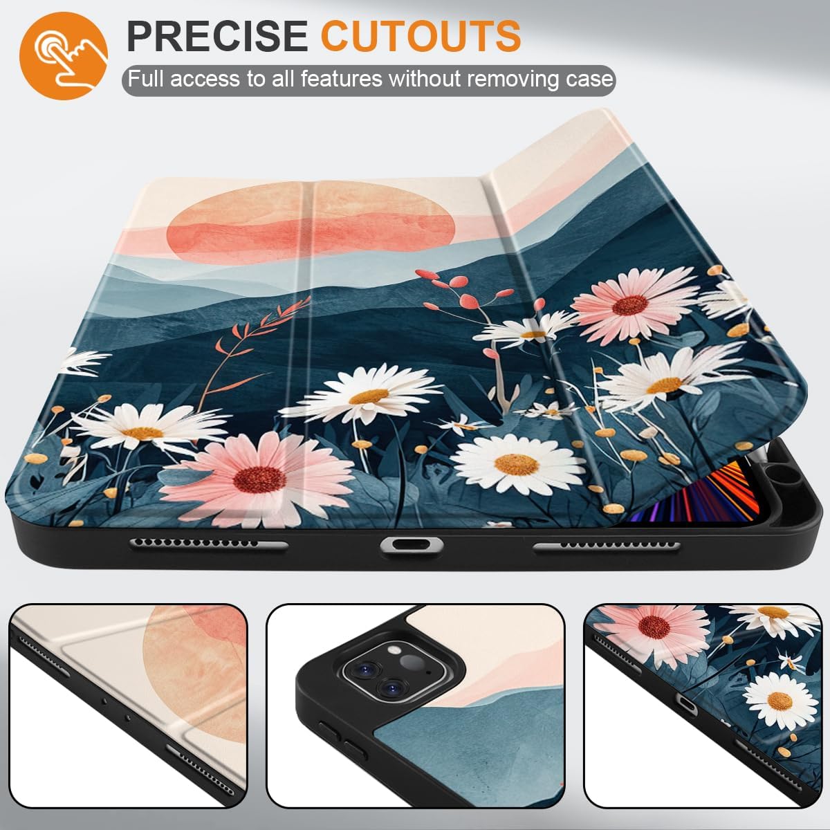 DONGKE Case for iPad Pro 12.9 inch 6th Generation 2022, Built-in Pencil Holder + Trifold Stand + Auto Wake/Sleep + Protective Cover for iPad Pro 12.9 5th/4th/3rd Gen - Daisie