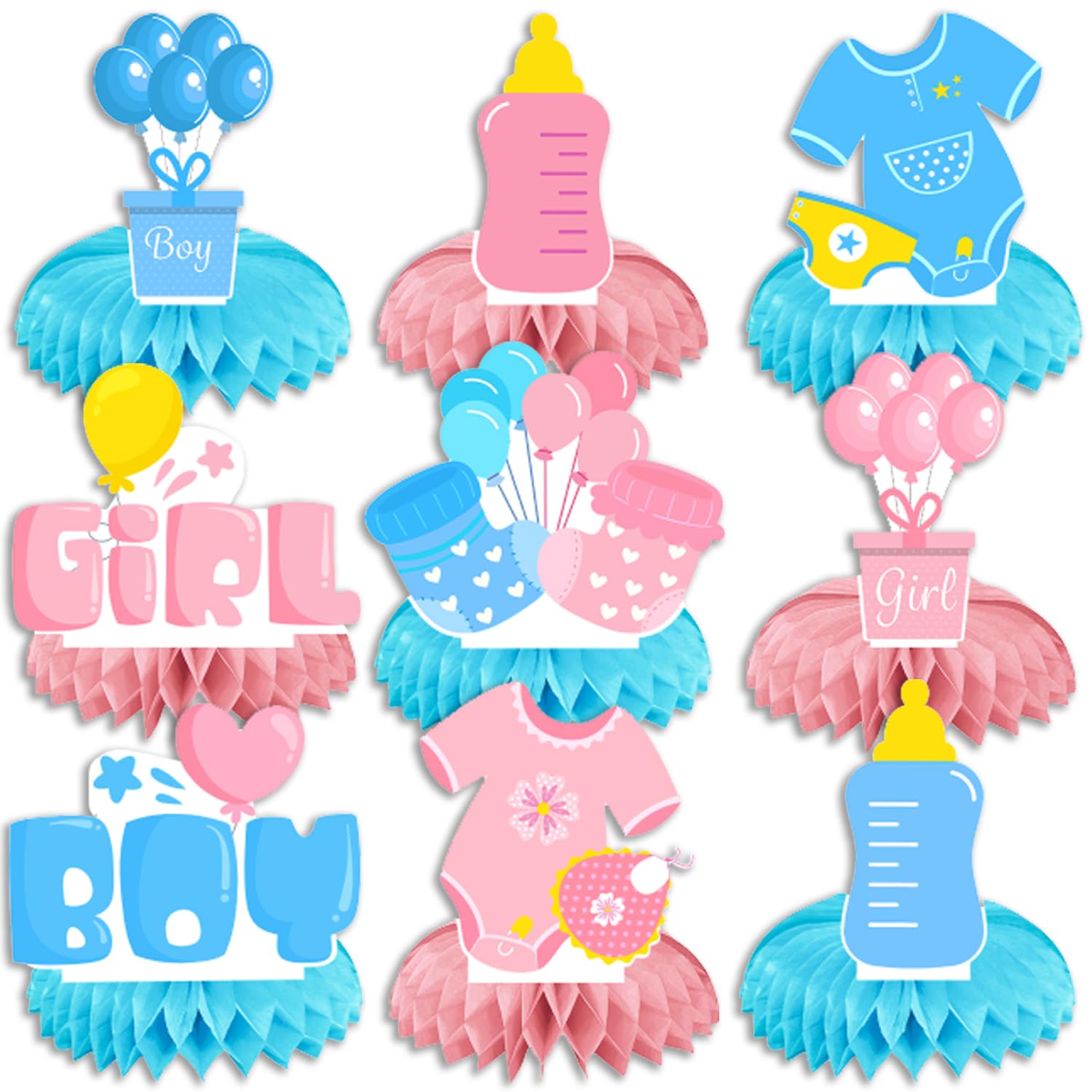 Leinuosen 9 Pcs Pink Deer Honeycomb Centerpieces – Baby Shower Decor For Girls, Gender Reveal, Table Toppers