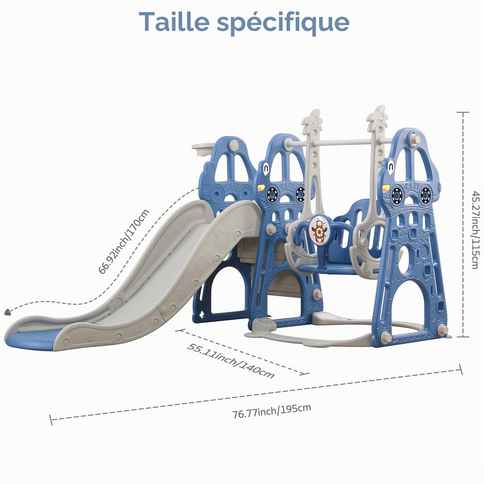Ensemble de Toboggan et balançoire pour Tout-Petits, Ensemble de Jeu d'escalade pour bébé 4 en 1 avec balançoire, Toboggan grimpeur et Basket-Ball, toboggans pour Enfants (Classique + Bleu)