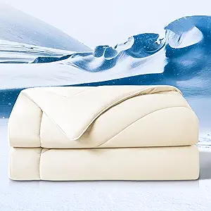 Bedtter® Luxe Cooling Comforter King, Cooling Blanket for Hot Sleepers, Q-Max>0.46 Sorona and Tencel Filling, Double-Sided Cold Breathable Lightweight Blanket, 106"x90", Ivory