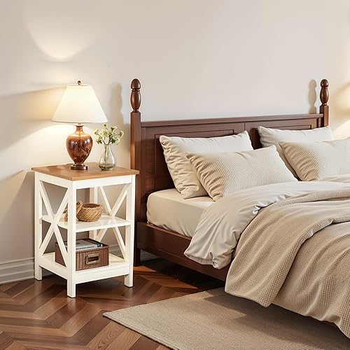 Miniatura 2 de GREEN PARTY Juego de 2 mesas auxiliares para sala de estar, mesas auxiliares con estante de almacenamiento de 3 niveles, mesita de noche pequeña
