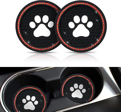 QODOLSI 2 posavasos brillantes para automóvil de silicona de 275 pulgadas antideslizantes con patas de perro accesorios universales para el interior