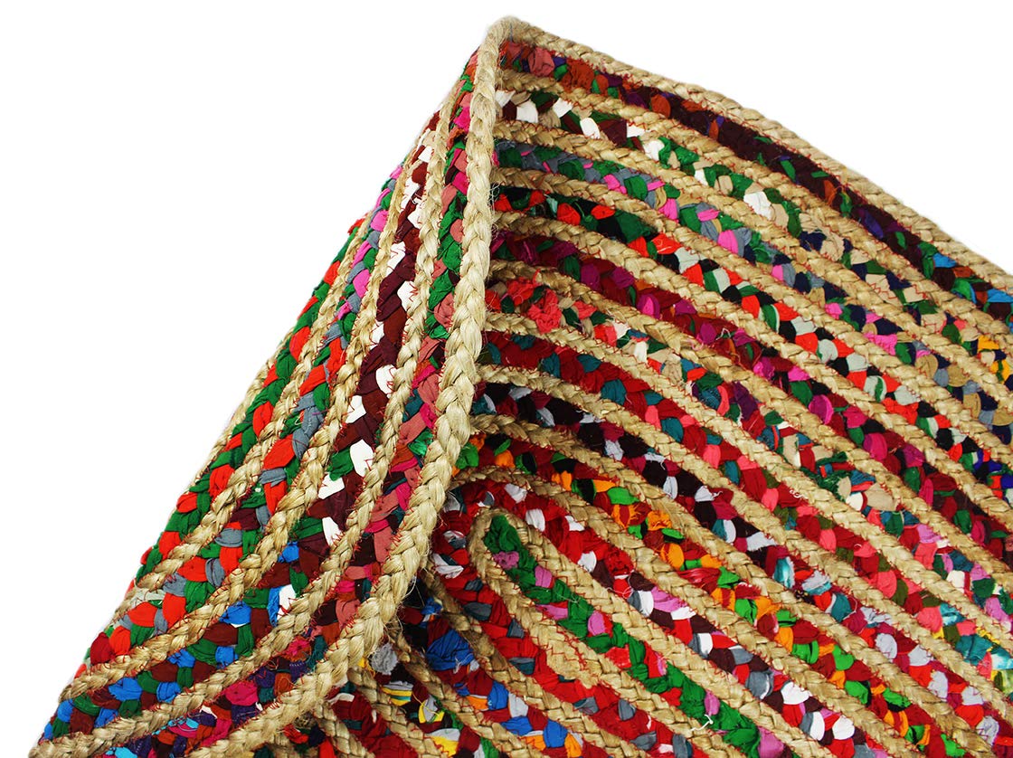 COTTON CRAFT Jute-Chindi-Flickenteppich – Boho-Bauernhaus, rustikaler Akzent, Überwurf, Teppich, handgewebt, wendbar, natürliche recycelte Baumwolle, Wohnzimmer, Arbeitszimmer, Heimdekoration,