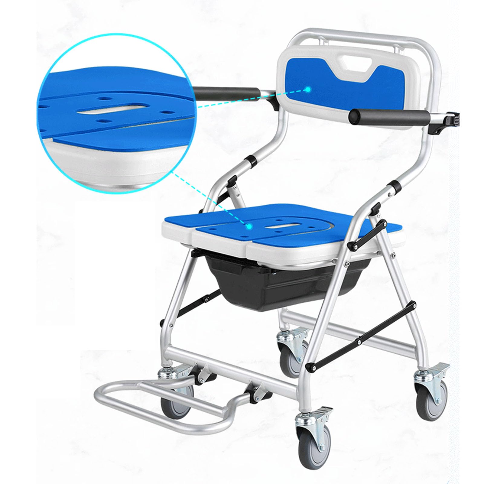 Silla de ducha plegable con brazos y respaldo con ruedas de freno, silla de ducha para ancianos con ruedas, silla de ducha plegable para personas mayores