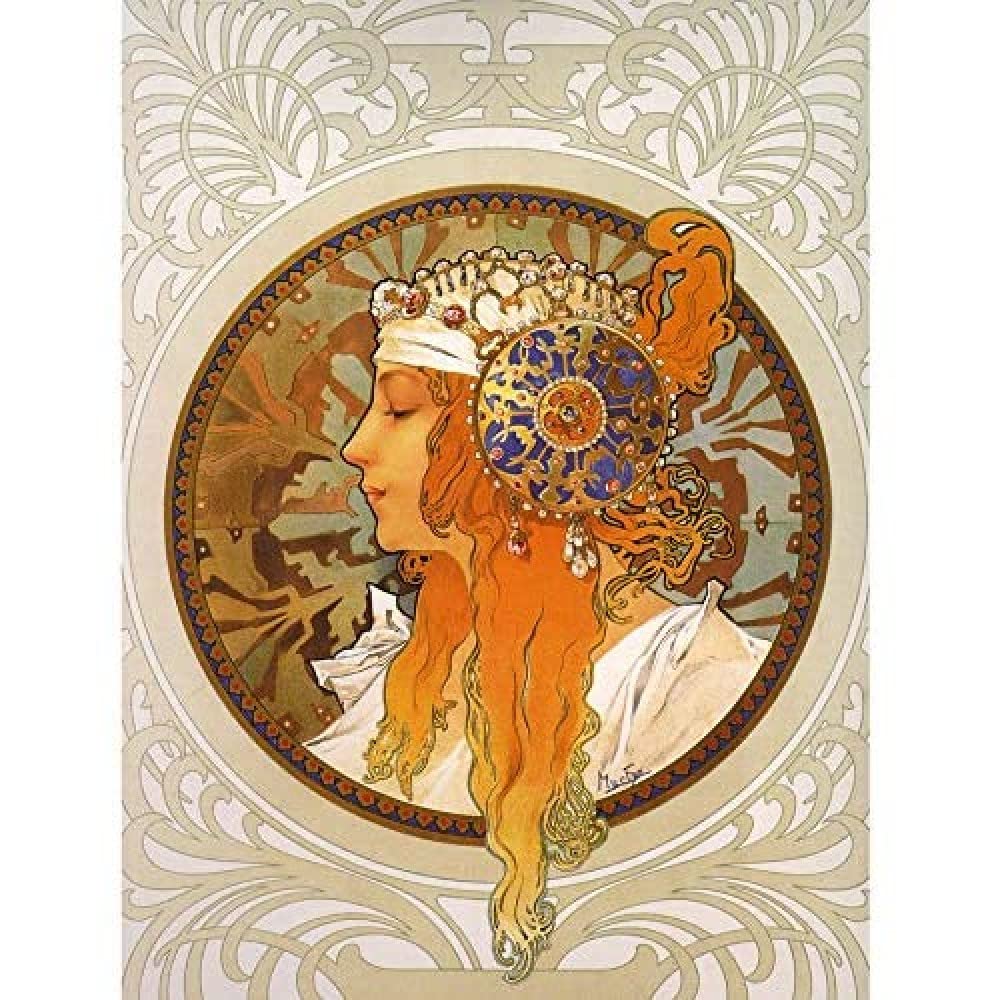 Wee Blue Coo Mucha Byzantine Head Blonde Headdress Unframed Art Print Poster Wall Decor 12X16 Inch