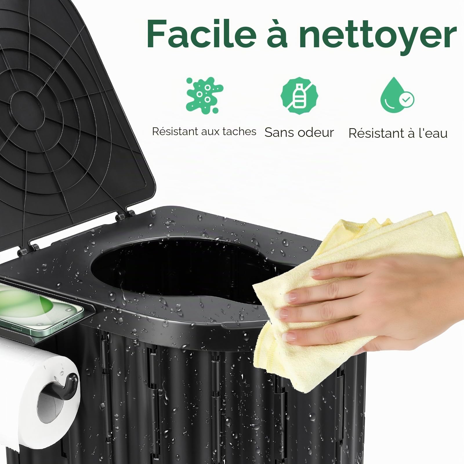 Sckee Toilettes de camping portables pour adultes, toilettes pliantes portables avec couvercle et porte-papier, pot compact pour voiture, toilettes portables pour camping, randonnée, camion