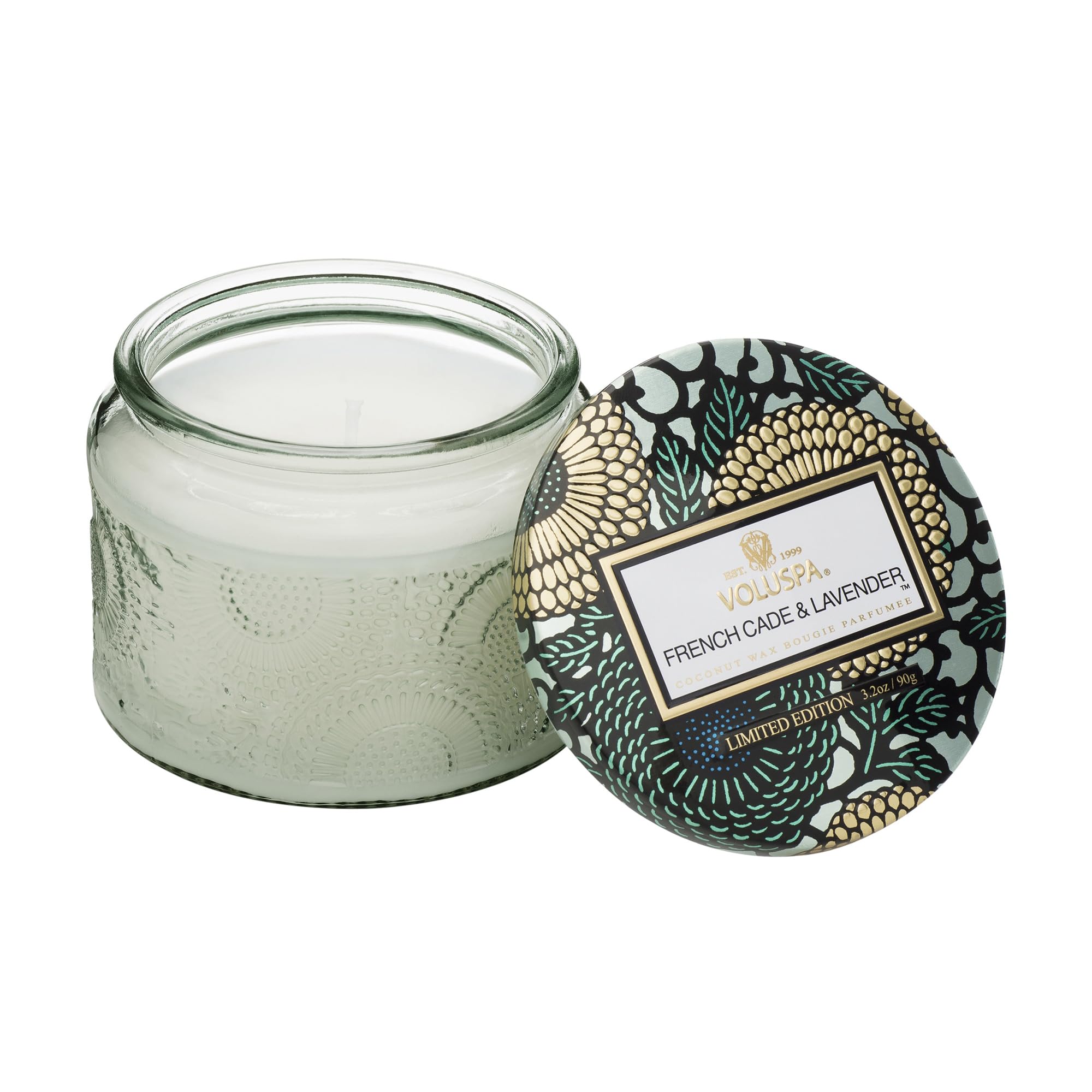 Voluspa French Cade Lavender, Petite Candle Jar, 3.2 oz, 25 Hour Burn Time, Coconut Wax for Clean Burning, Handcrafted in the USA