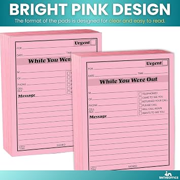 1InTheOffice While You Were Out Message Pad, Message Pads, Pink, 4 1/4 x 5 1/2, 50/Pad, 12 Pack