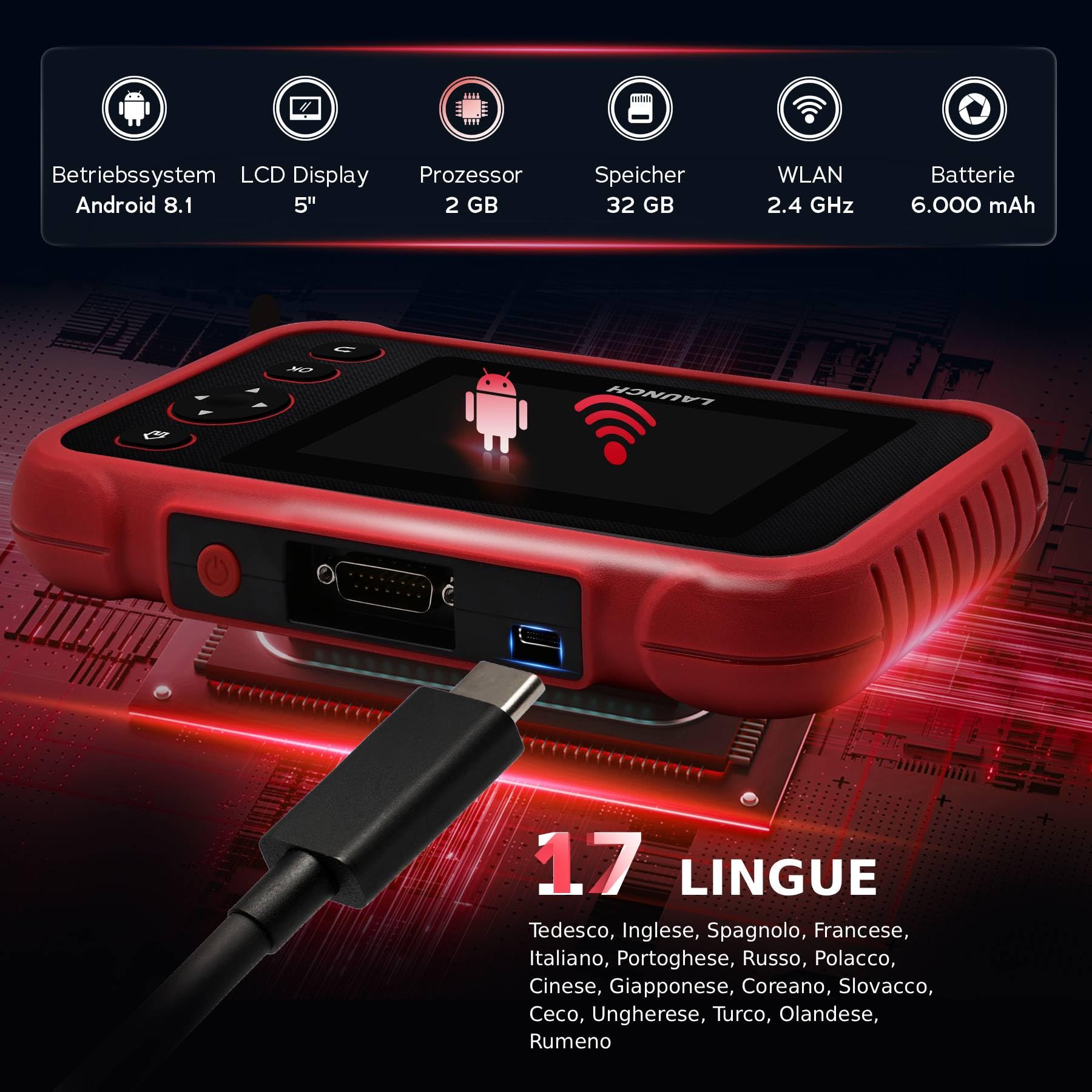 Launch CRP129EVO Unidad de Diagnóstico de Automóviles Multimarca para 4 Sistemas Completos Lector de Códigos OBD2 con 7 Funciones de Servicio e Informe de Inspección AutoVIN y Actualización vía WiFi