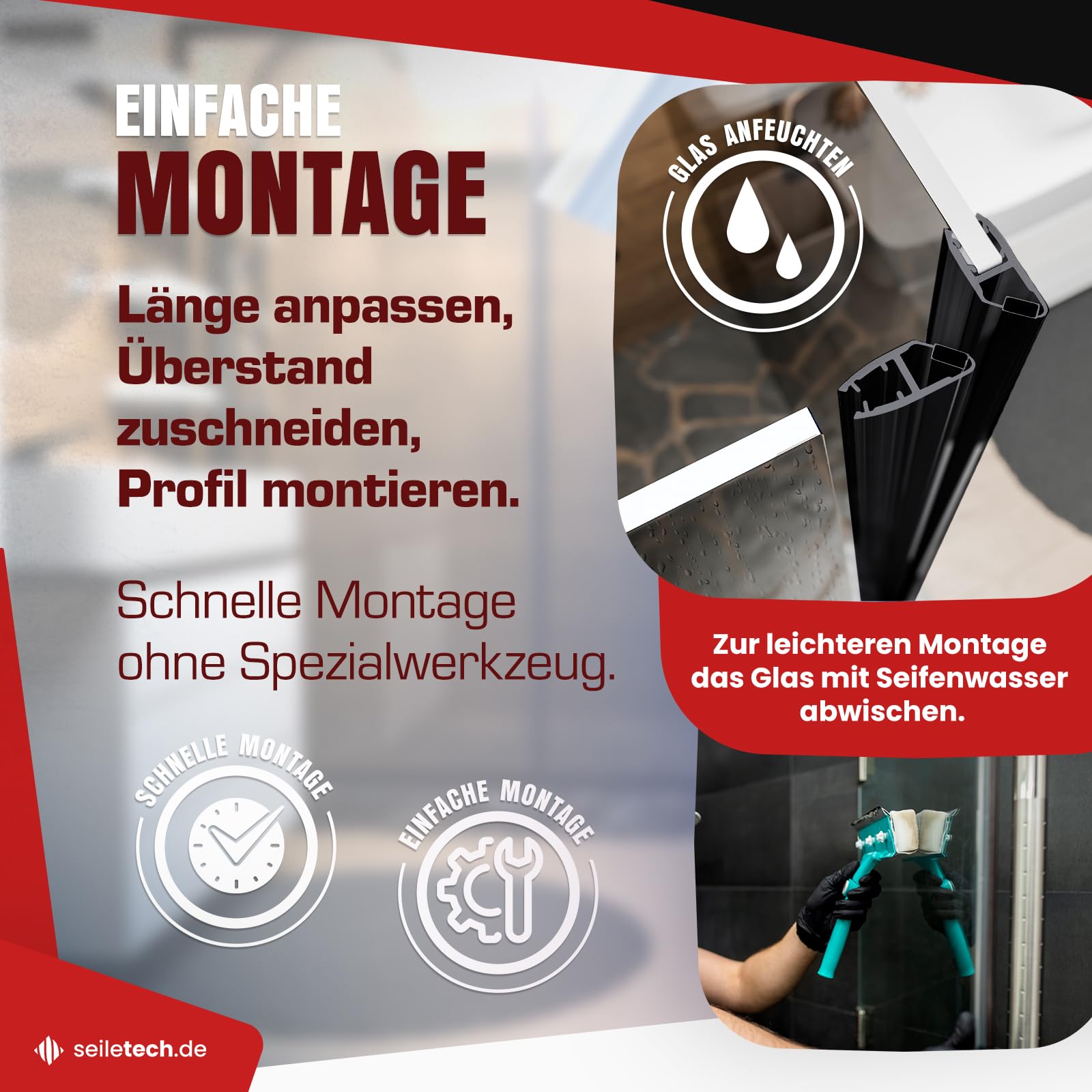 Junta magnética UM02 – 2 x 2 m – Junta para puerta de cristal de 6 mm 7 mm 8 mm – parte trasera – perfil repelente al agua – Junta de ducha – mampara de ducha – con borde de goma