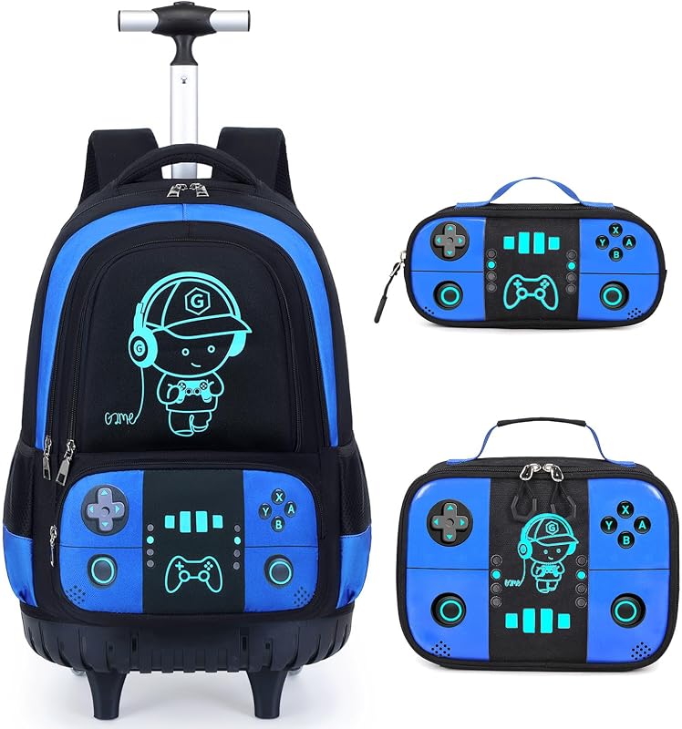 Rolling Backpack for Boys,Cool Gamer Boys Backpack with Wheels