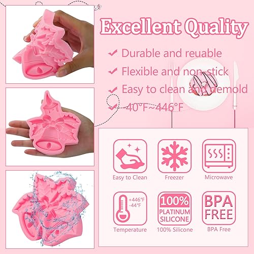 Miniatura 8 de Lujosos moldes grandes para fondant de campanas de Navidad, 3 piezas, hojas de acebo adornadas para decoración de pasteles, molde de silicona,