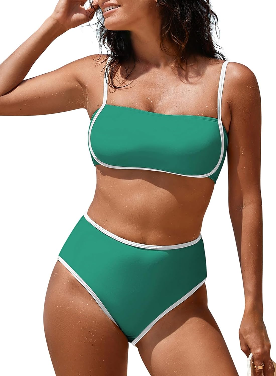 Pink Queen 2026 Women's High Waisted Bikini Sets Two Piece Swimsuit Color Block High Cut Bathing Suits Beach