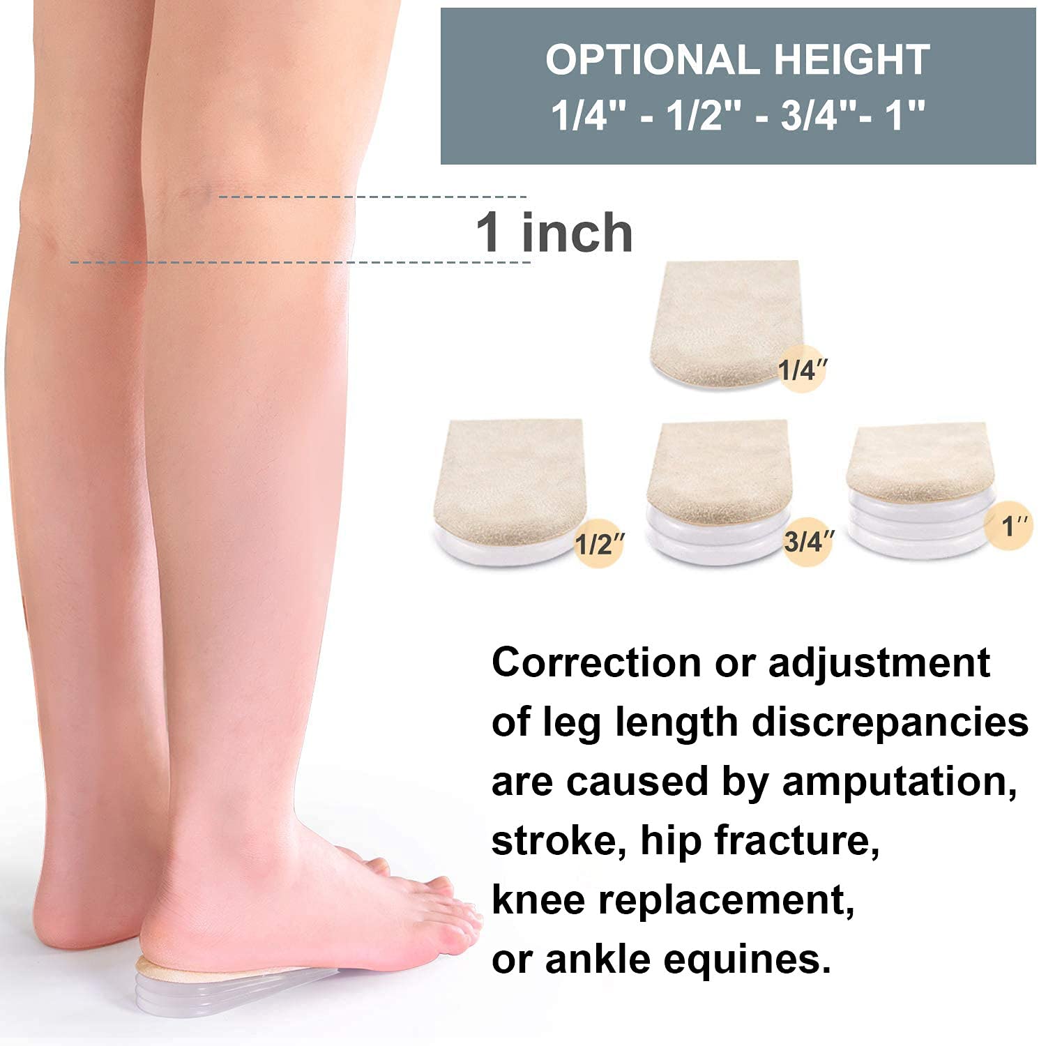 Sumifun Heel Lift Inserts, 2 Pack Size S Gel Shoe Heels Inserts for