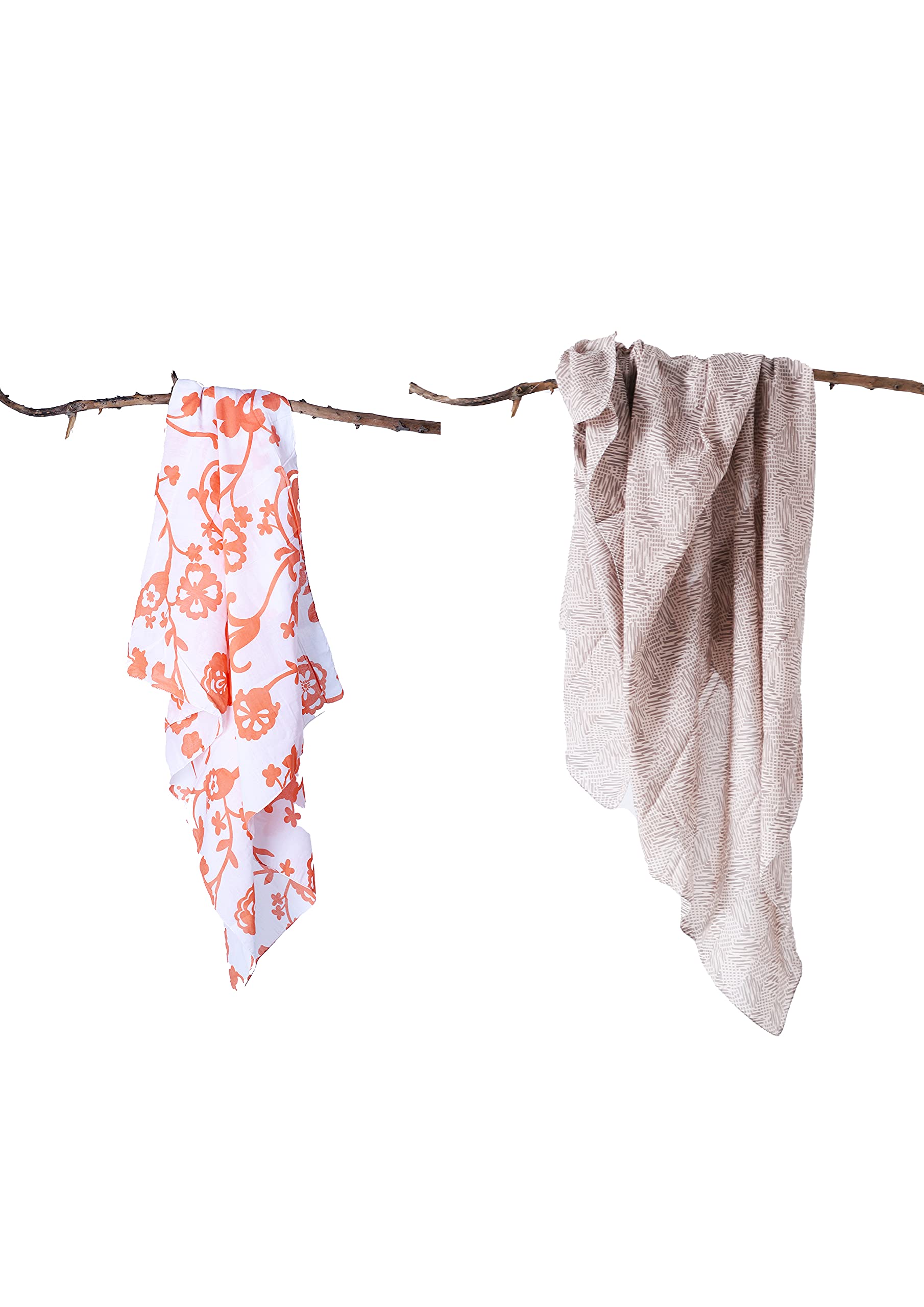 CONTRAST LIVING Arena Cotton Printed Scarves Sqaure Shape Face Scarf 100% Cotton trendy Scarf for Girls Set of 2 Pcs (100x100 Cm Multi Colour)