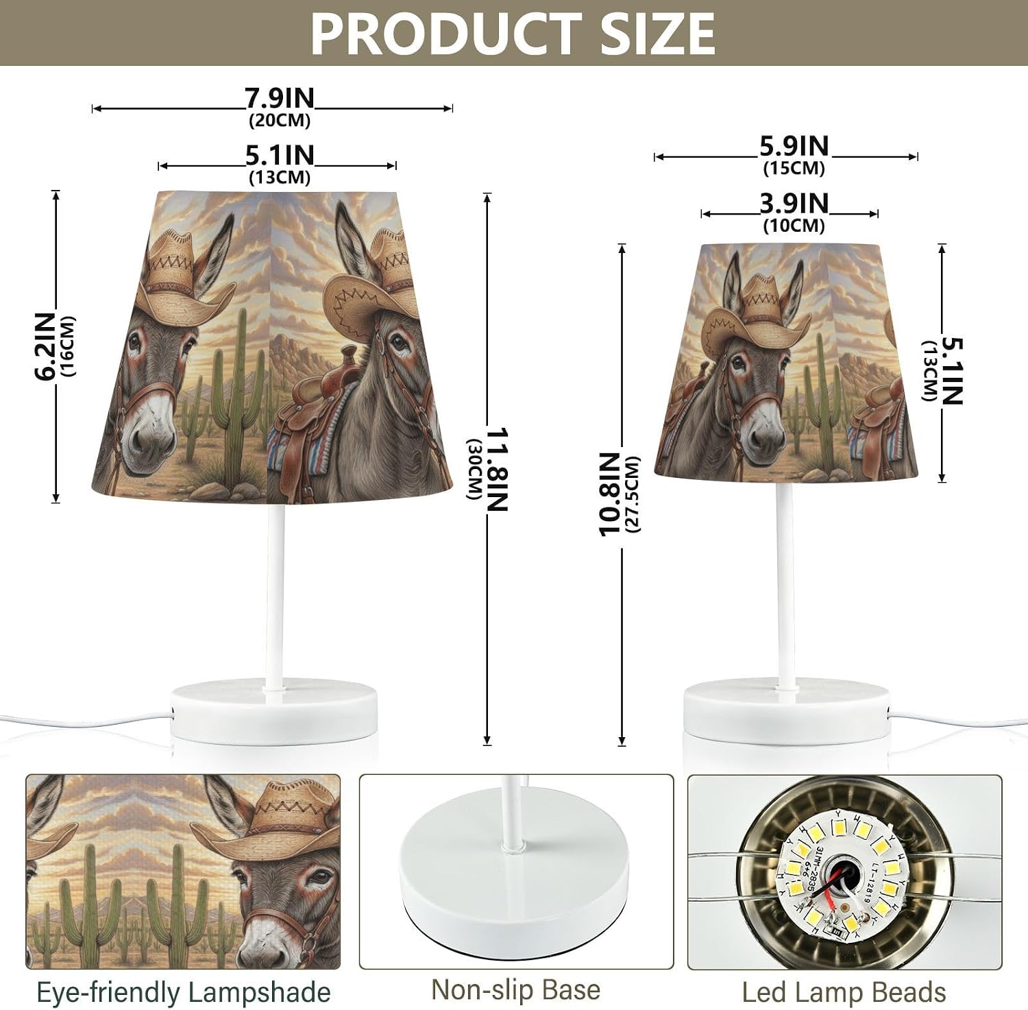 ALAZA Donkey Cowboy Desert Dimmable Table Lamp for Bedroom Desk lamp Bedside Night Lamp with USB Port,Small Lamps with Fabric Shade for Home Office Restaurant