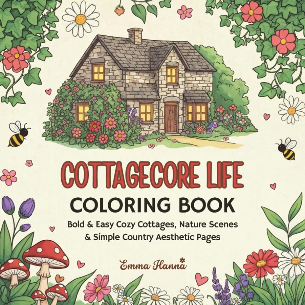 Cottagecore Life Coloring Book: Bold & Easy Cozy Cottages, Nature Scenes & Simple Country Aesthetic Pages