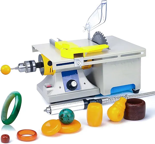 750W Mini Table Saw & Polisher – Adjustable Speed 0-10,000 RPM, Multifunctional Lapidary Saw for Crafts, Flexible Shaft, for Drilling, Carving, Cutting & Polishing Rocks, Gems, Jade, Metal, and Wood