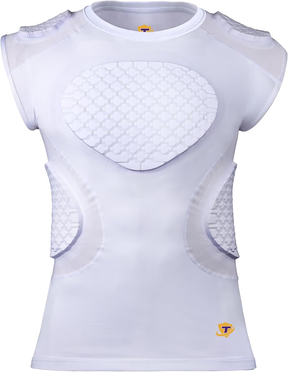 Men Football 5 Pads Compression Training Shirt with Chest Rib Guard