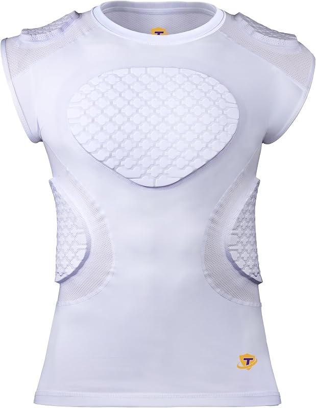 Men Football 5 Pads Compression Training Shirt with Chest Rib Guard