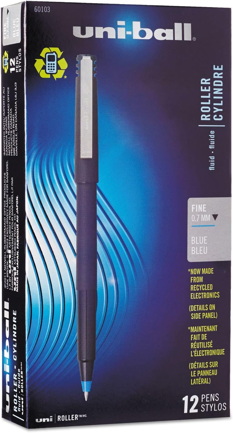 Sanford Uniball Rollerball Stick Pen, 0.7mm Fine, Blue Ink, Dozen (60103)