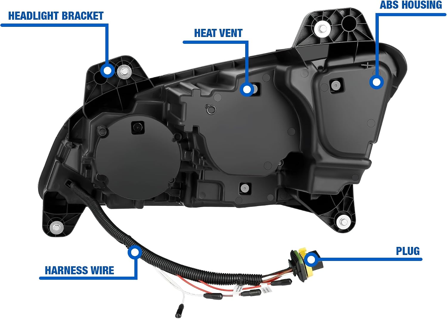 KOZAK LED Performance Black Headlight Assemblies Compatible with Peterbilt 579 2022 2023+, Passenger Right Side, Includes Logo, 2x 22 Windshield Wipers, and Reflective Vest