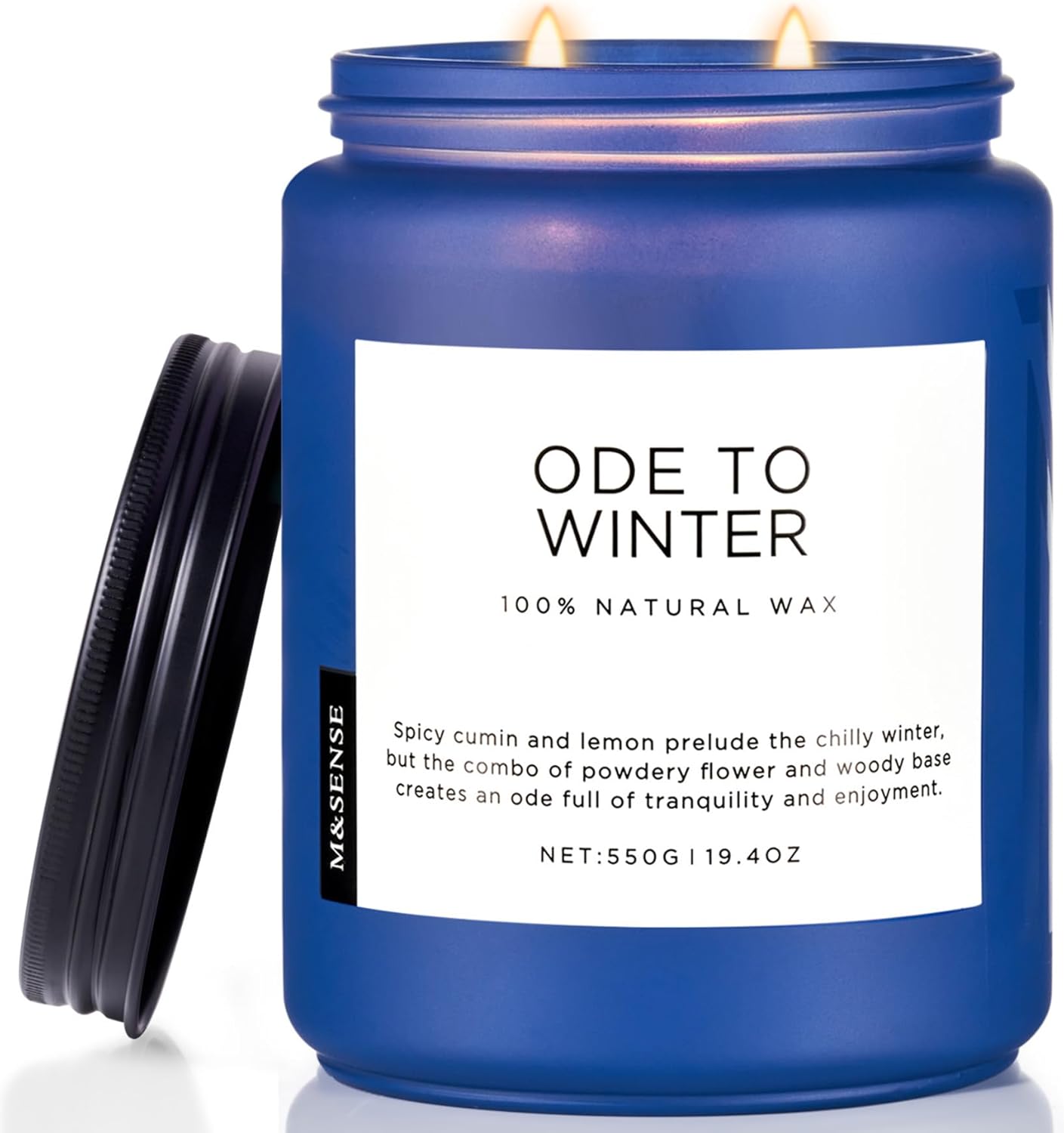 M&SENSE Ode to Winter – Lavender Sandalwood Strong Scented Candle, 19.4oz 110 Hour Clean Non Toxic Long Lasting Organic Natural Soy Wax Winter Candle Gifts for Bedroom Bathroom Home Decor