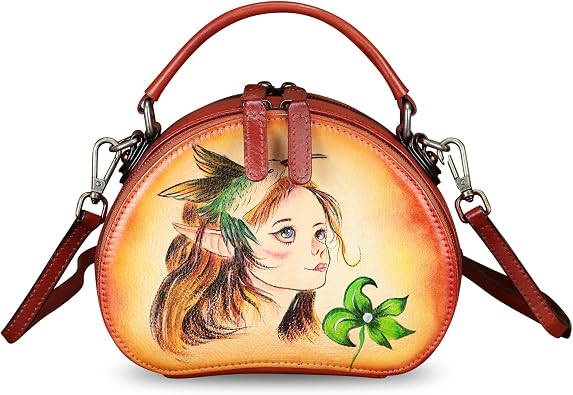 Genuine Leather Crossbody Bag for Women Hand Painted Leather Handmade Small Satchel Handbag Crossbody Purse