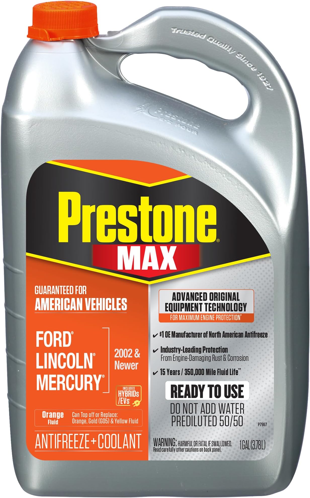 Prestone AF6800 MAX Original Equipment Antifreeze and Coolant: American Orange, 50/50 RTU, 1 Gallon, Pack of 6
