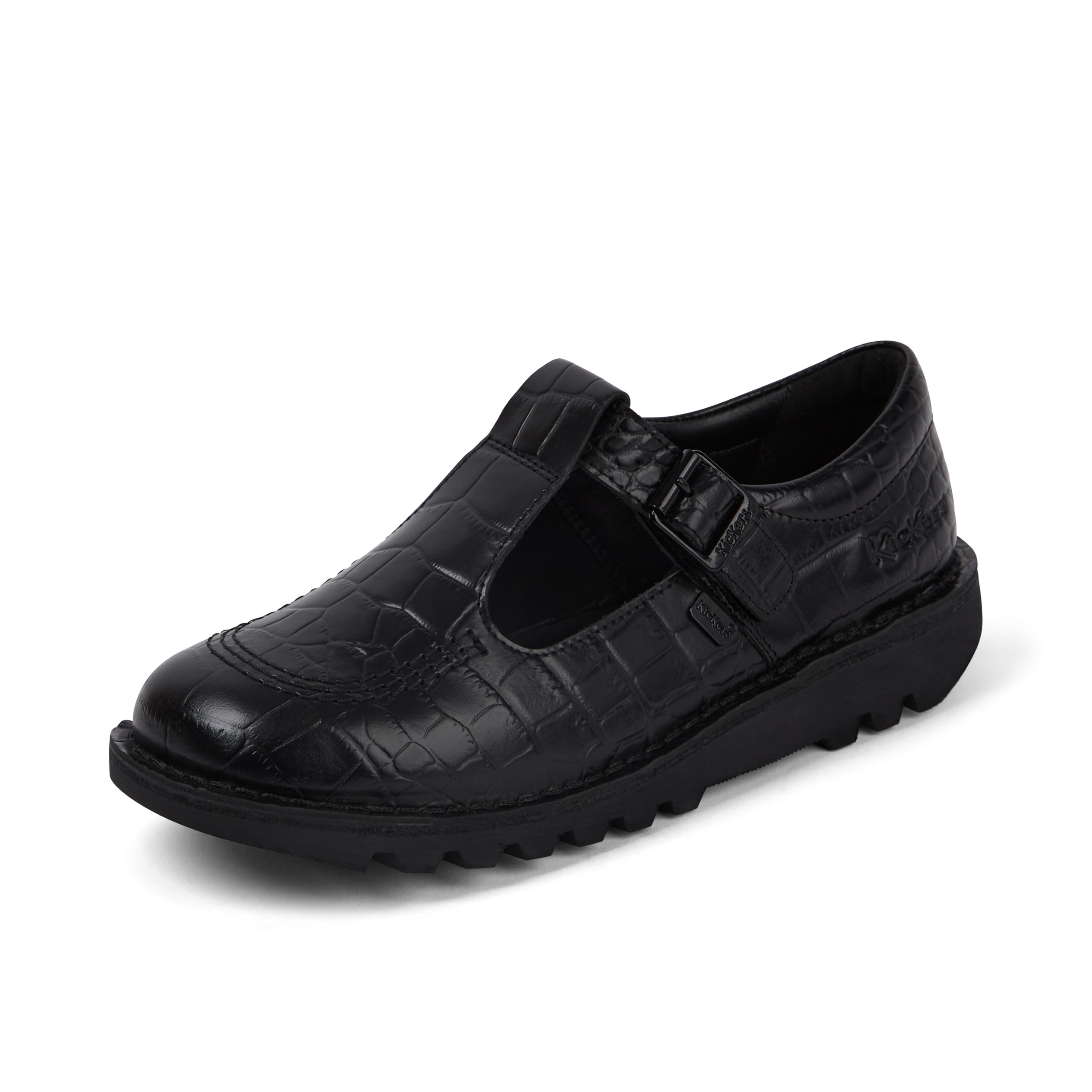 Kickers Women's Kick T Bar Croc Leather Shoes, Black, 41