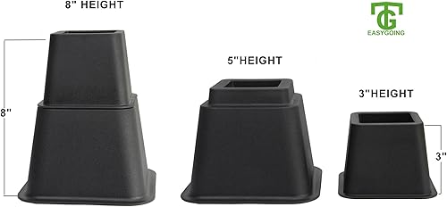 Miniatura 3 de Elevadores de cama o muebles ajustables de 8 pulgadas de 8, 5 o 3 pulgadas de altura, elevadores de cama resistentes, 8 piezas