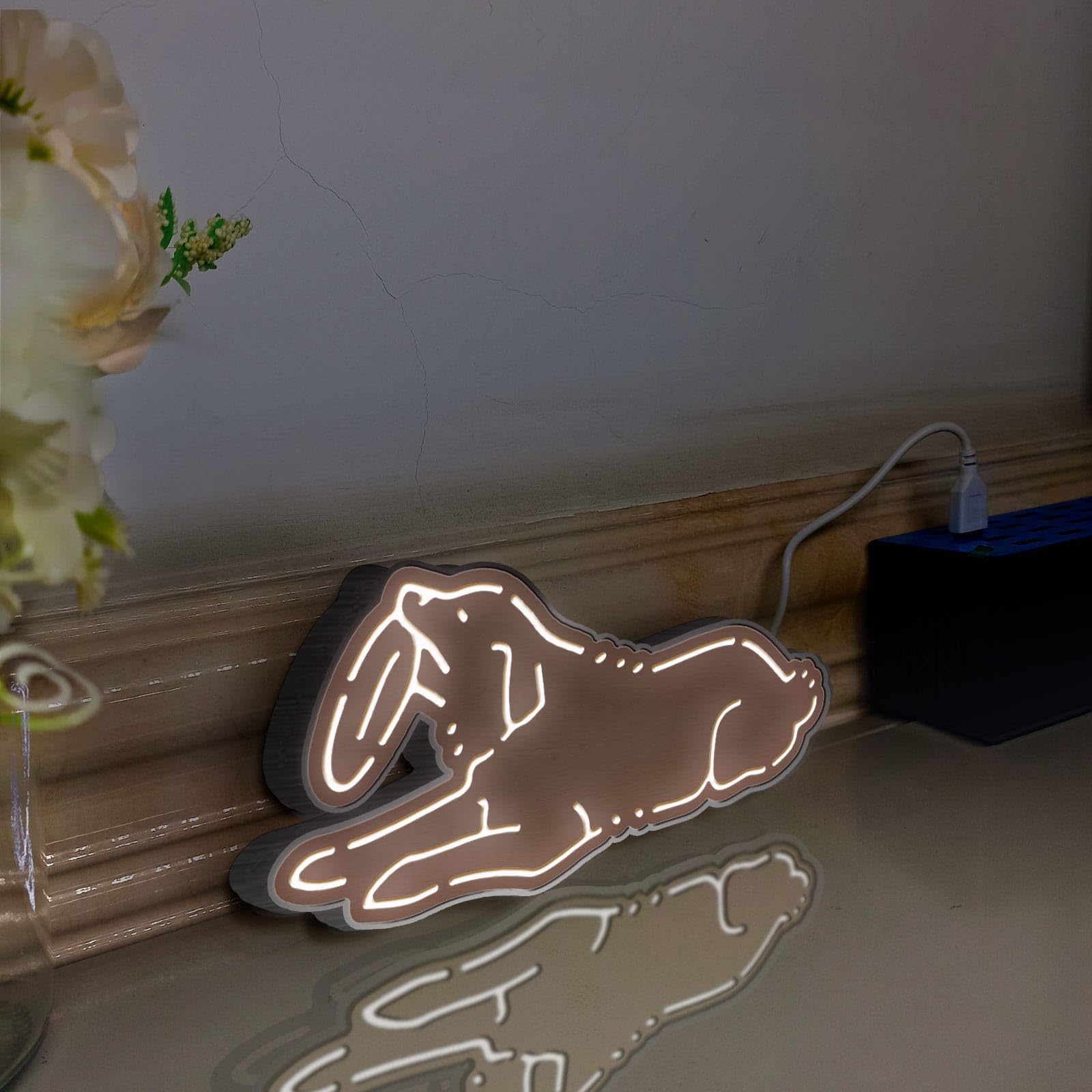 Golden Retriever trzymający pudełko świetlne LED Frisbee, Leżący Golden Retriever, dekoracja ścienna, podświetlana dekoracja biurka, prezent dla miłośników psów (światło statyczne, duży rozmiar