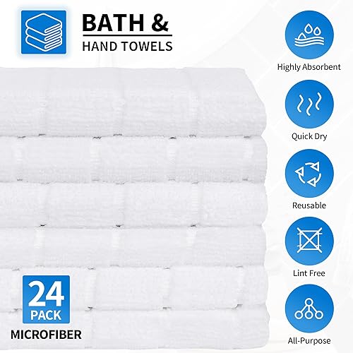 Miniatura 3 de HOMERHYME Paquete de 24 toallas de mano de esponja de alta resistencia para baño, paquete de 24 toallas de mano de microfibra blanca de 25 x 15