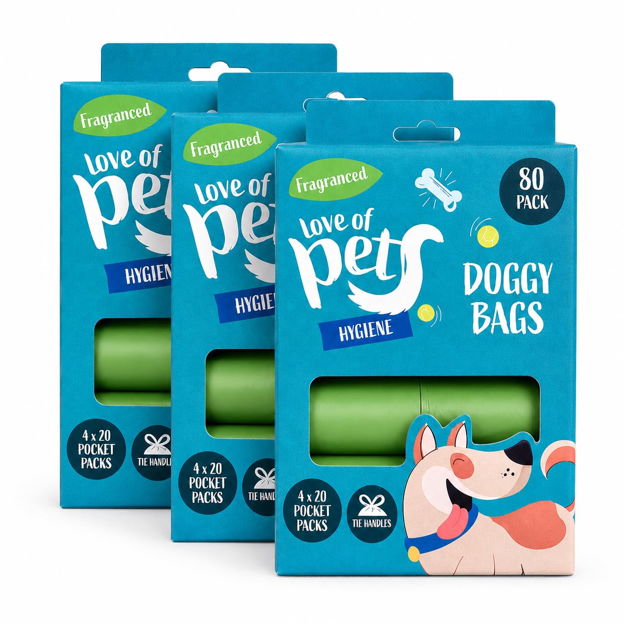 Love of Pets Fragranced Dog Poo Bags Multipack Pack of 3 (3 x 80 Bags)