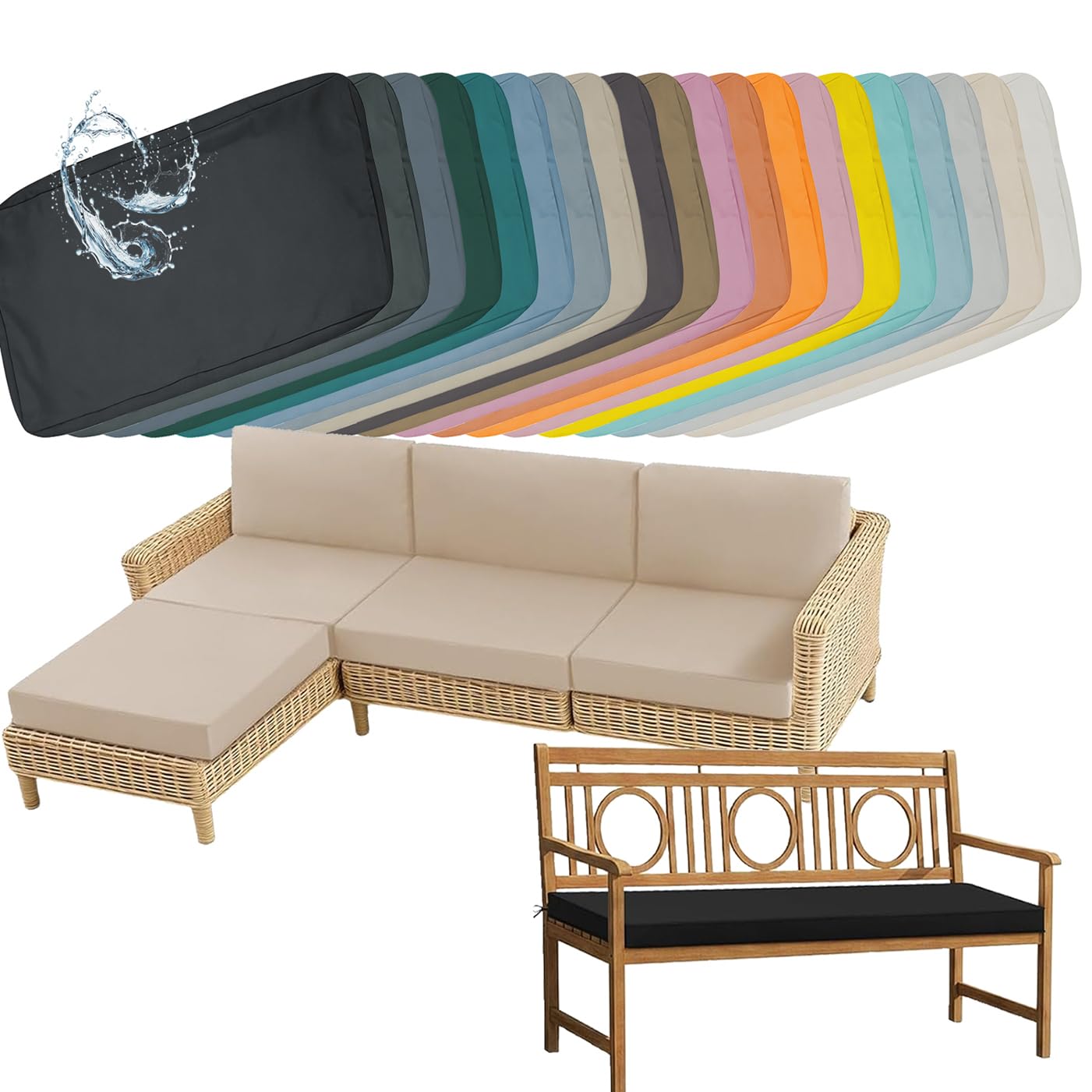 ping bu Custom Waterproof Patio Cushion Covers,Technology Fabric Zippered Replacement Seat Slipcovers Durable Covers for Indoor Outdoor Garden Bench Sofa Furniture