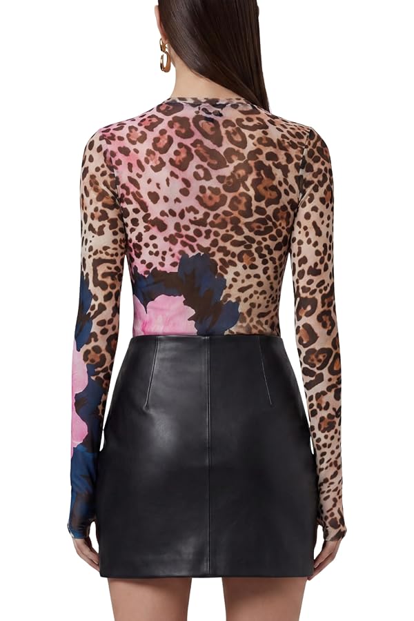 AFRM Women's Kaylee Sheer Mesh Long Sleeve Crew Neck Top, Animal Block Peony, Medium by AFRM - Image 3