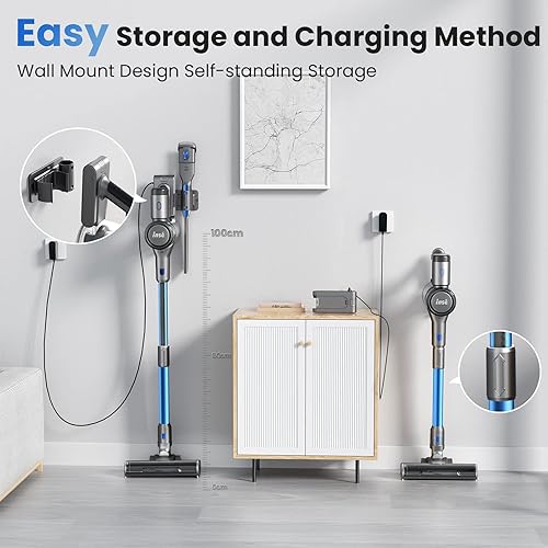 Miniatura 9 de INSE Aspiradora inalámbrica, aspiradora de palo de 400 W con potente succión de 30 Kpa, tiempo de funcionamiento de 55 minutos, ajuste automático de