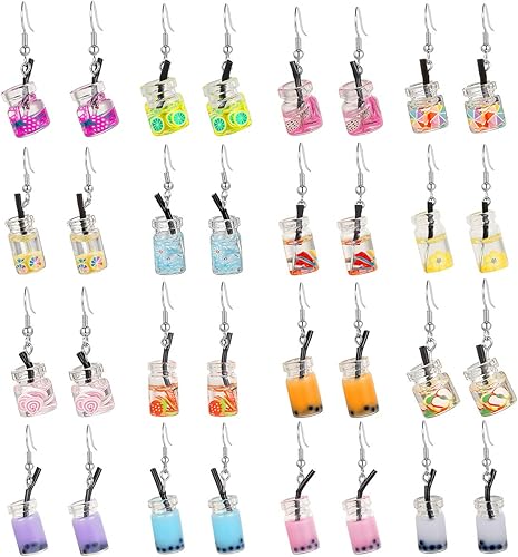 16 pares de aretes colgantes lindos y extraños para adolescentes y niñas, Kawaii estético Boba Tea Drop, Resina