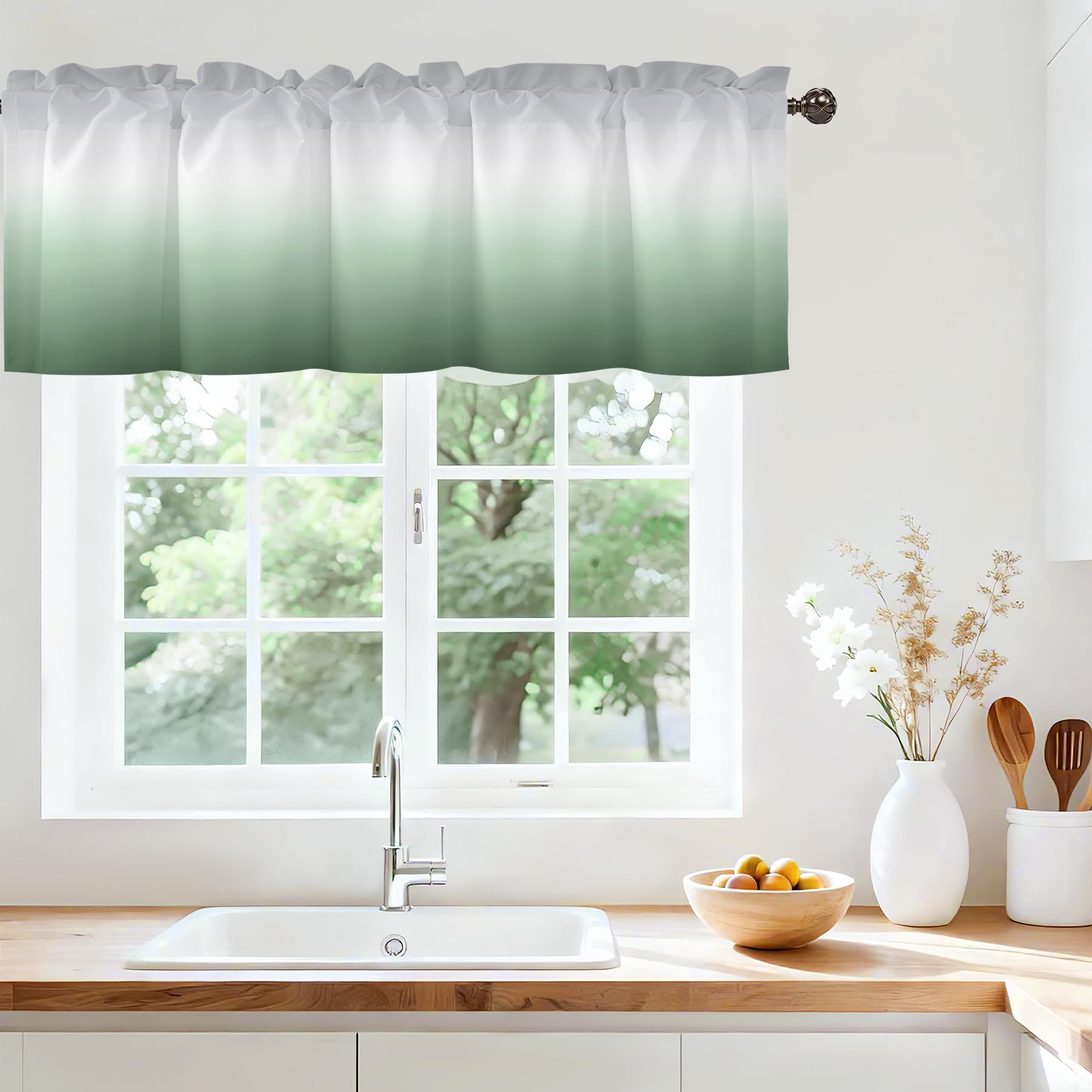 Ombre Valances for Windows, Rod Pocket Sheer Curtain Short 42x12 in
