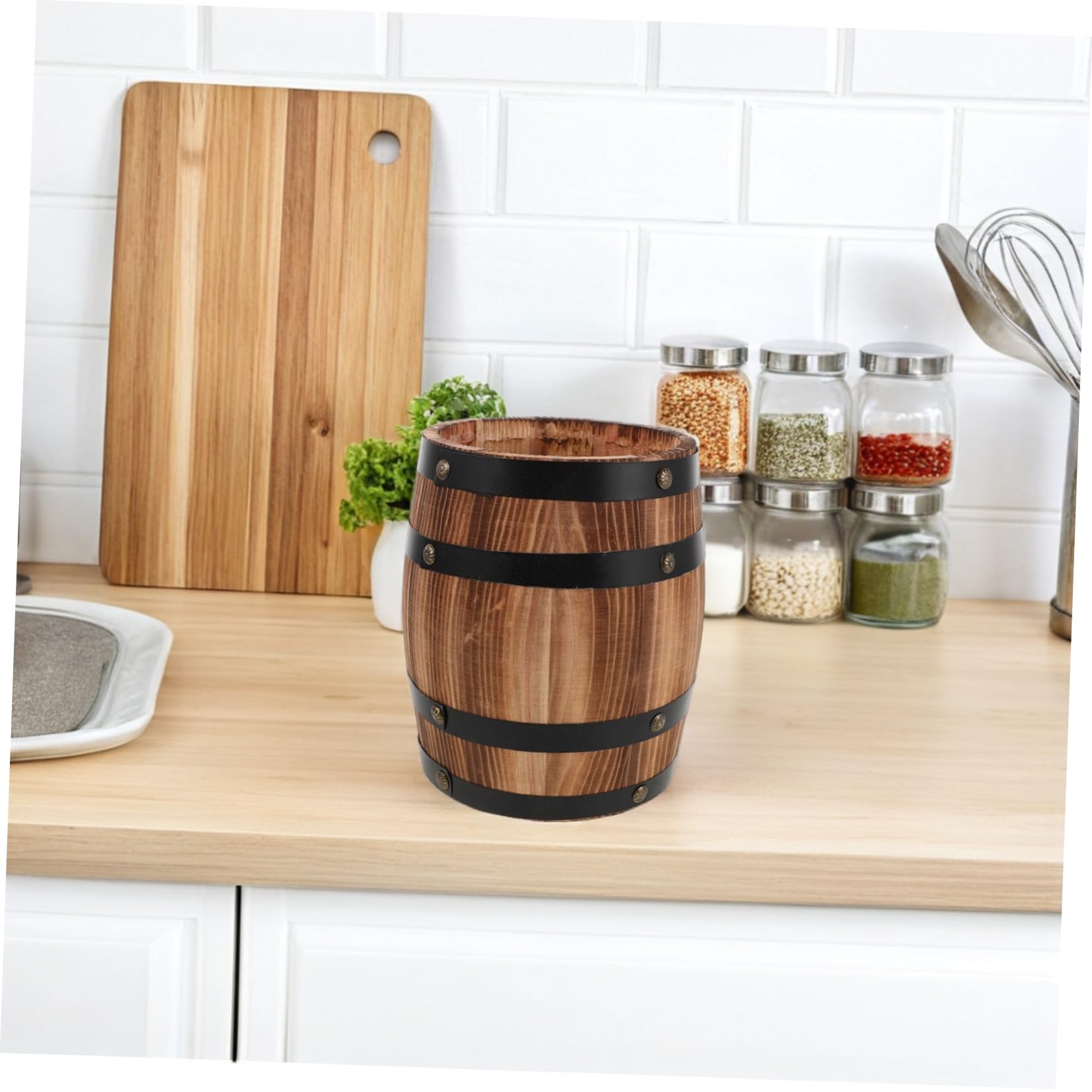 Soporte Rústico de Madera para Utensilios Barril Compacto para Cucharas Tenedores y Palillos Organizador de Cocina Funcional y Duradero