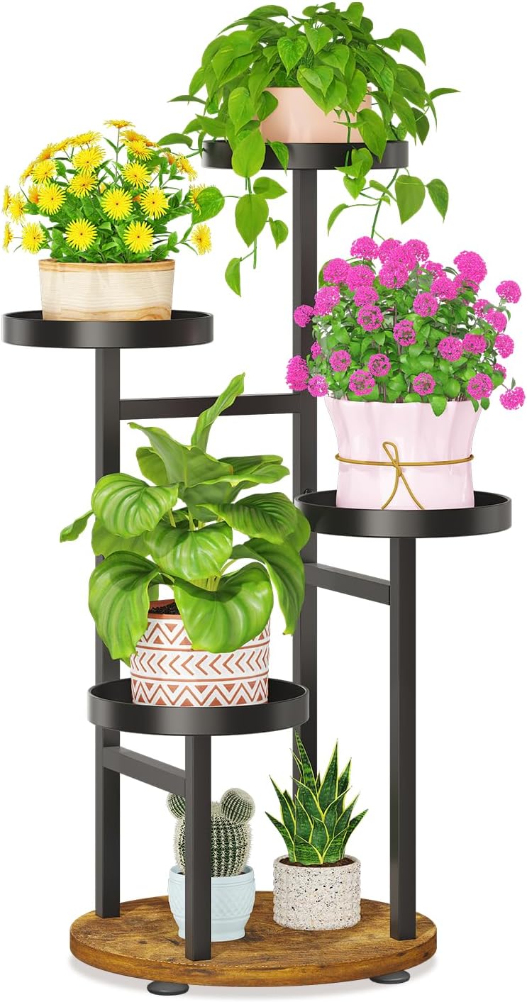 LASZOLA 4 Tiered Wood Plant Stand Indoor Corner, Flower Holder Rack Tall for Multiple Plants, Rustic Planter Shelf Display for Patio Garden Balcony Living Room